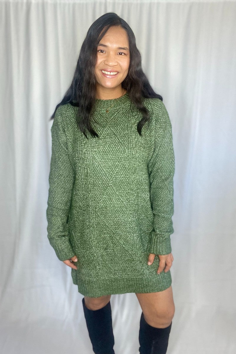 Victoria Cable Knit Sweater Dress - Mist Green Message on Cloth Victoria Cable Knit Sweater Dress - Mist Green Message on Cloth