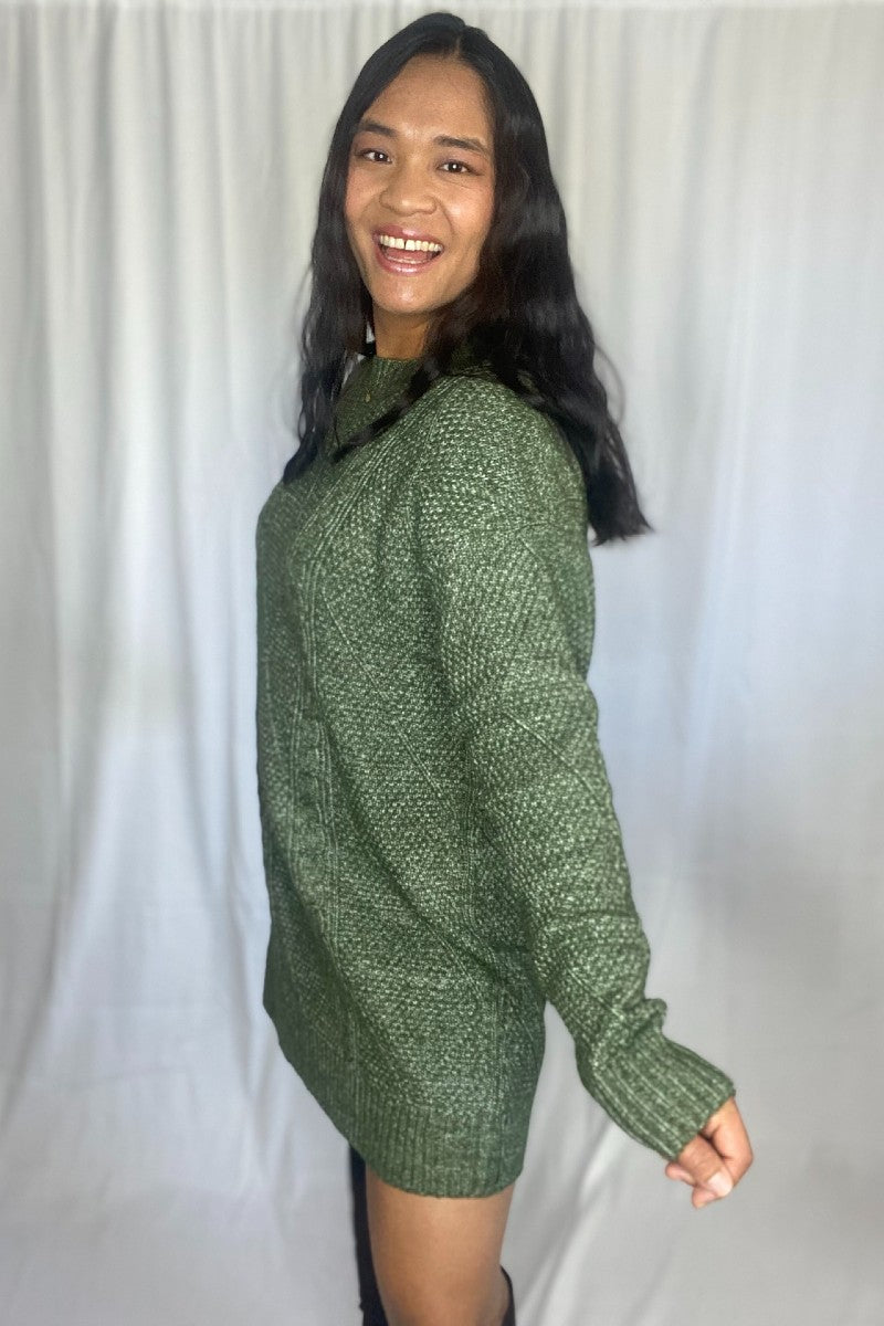 Victoria Cable Knit Sweater Dress - Mist Green Message on Cloth Victoria Cable Knit Sweater Dress - Mist Green Message on Cloth