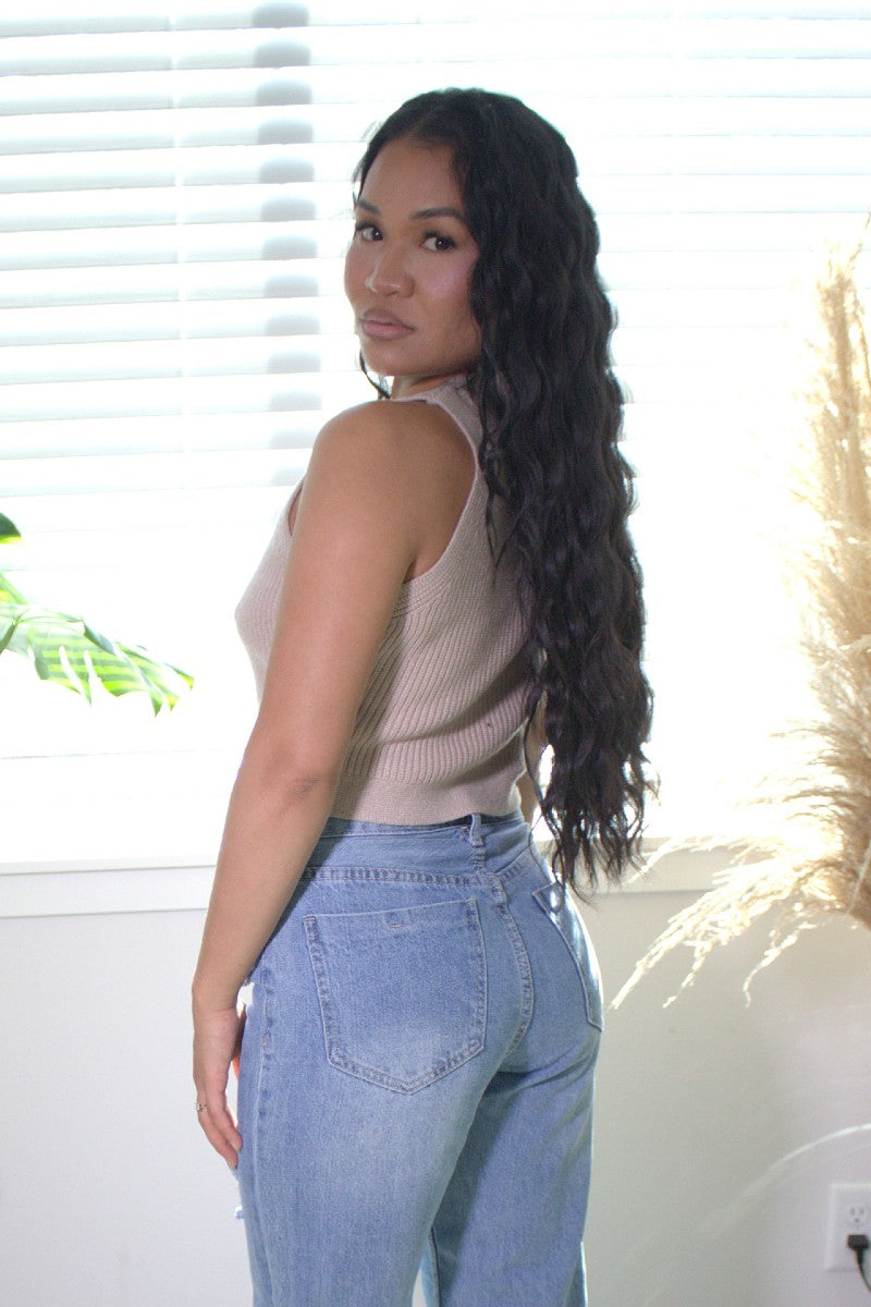 women fitted cropped sweater top with a mock neck