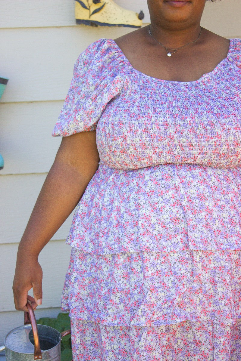 plus size square neck tiered summer dress women