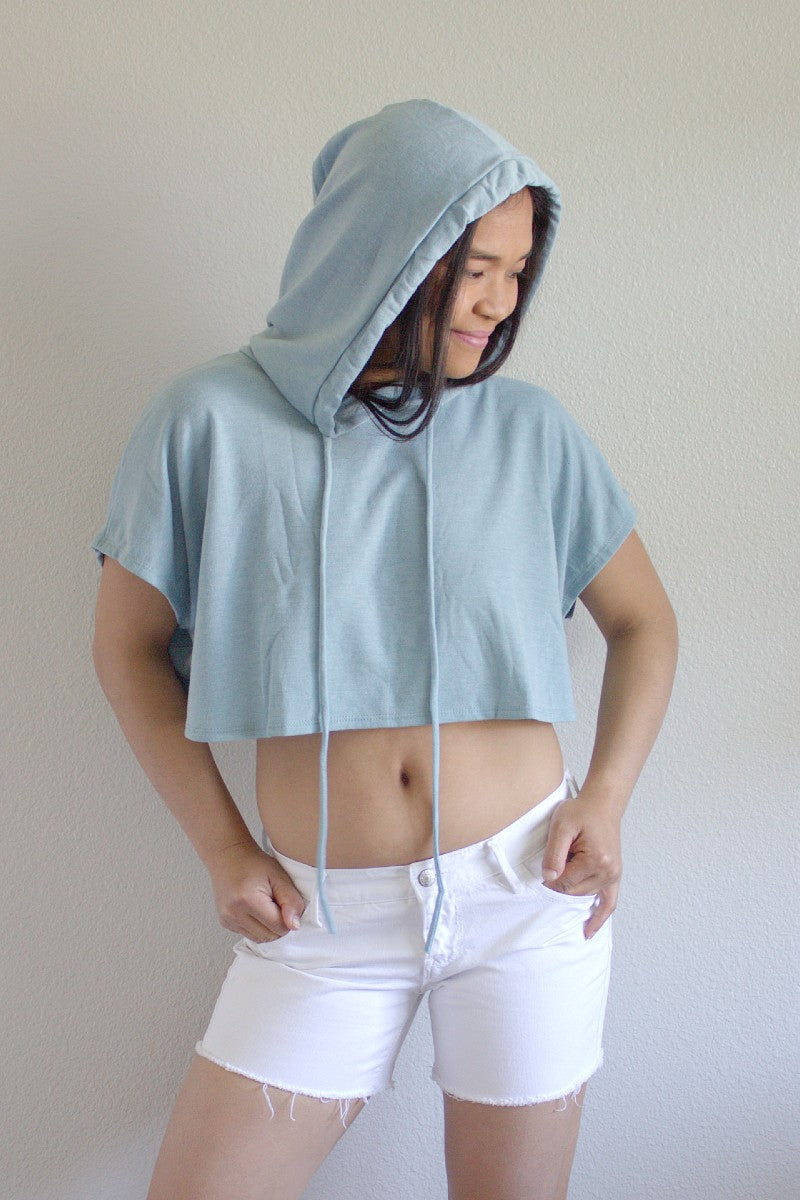 short sleeve crop top sweater with hoodie
