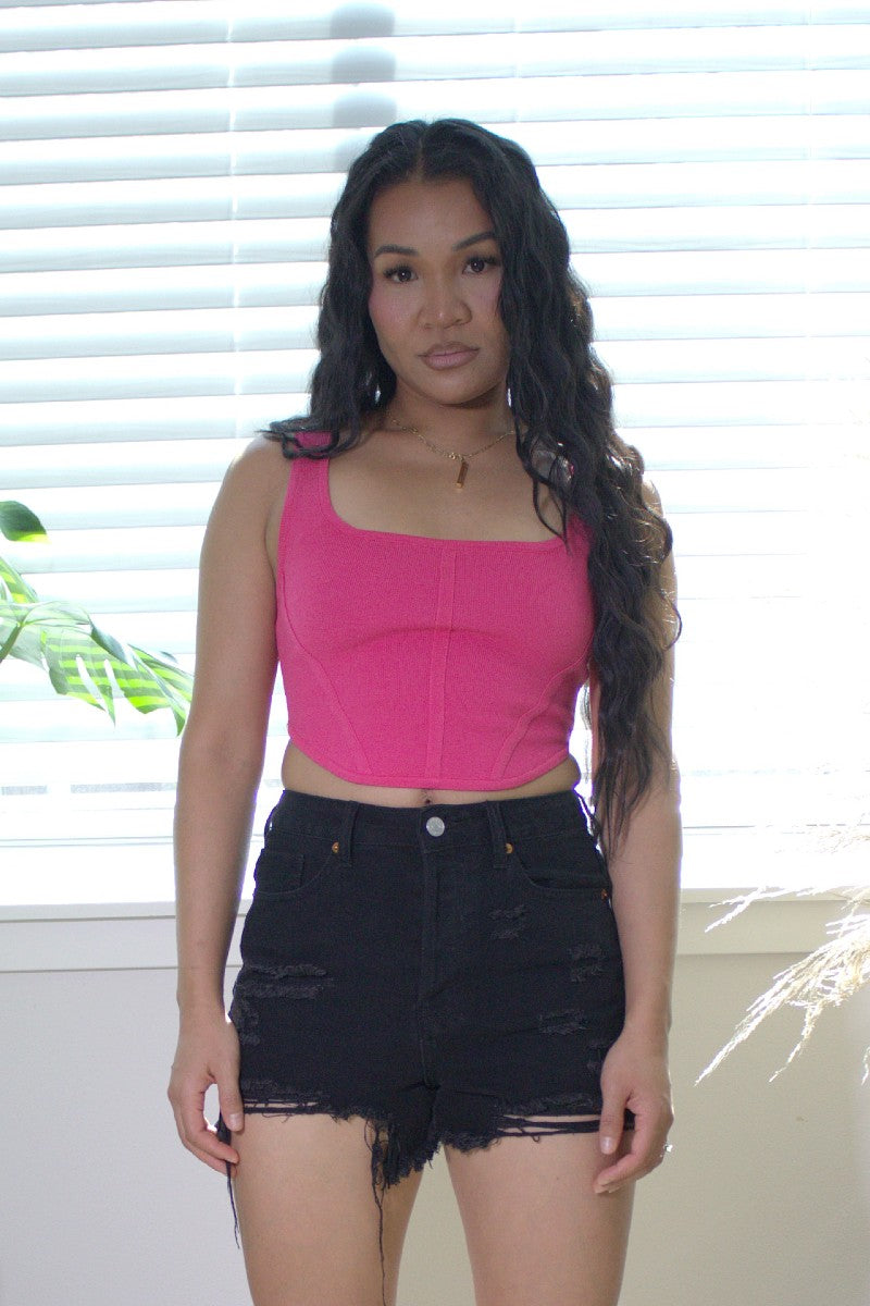 hot pink square neck tank top women