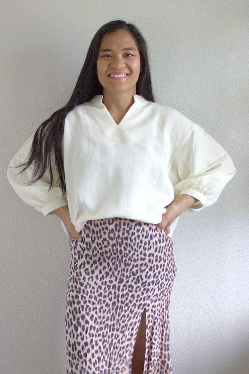 women's dropped shoulders linen long sleeve shirt