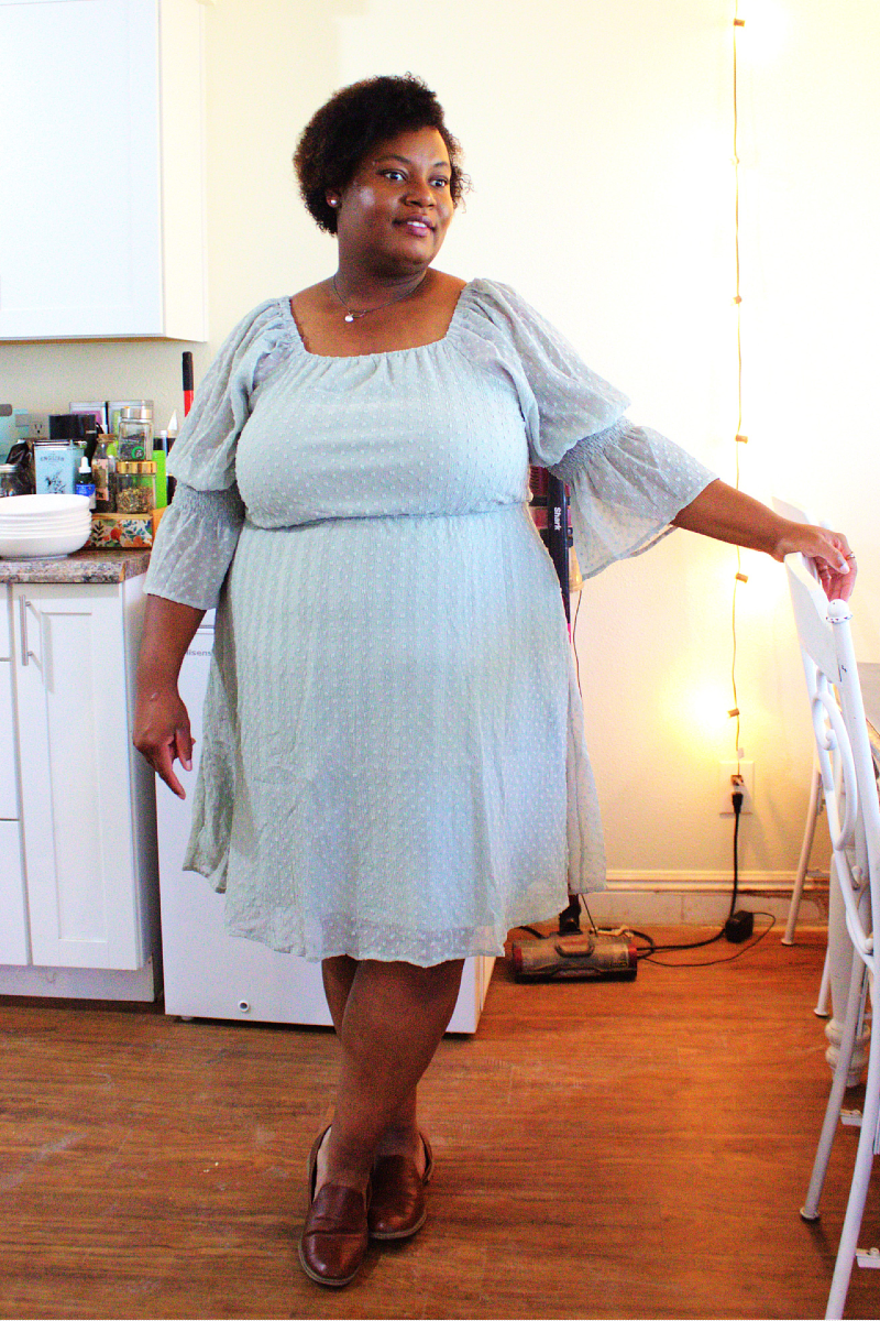 women's plus size swiss dot smocked sleeve square neck summer dress