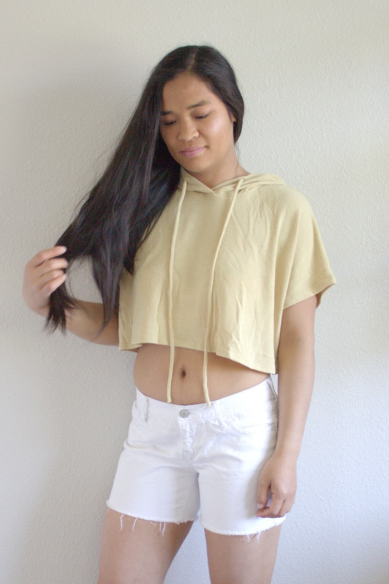 women's short sleeve cropped hoodie sweater