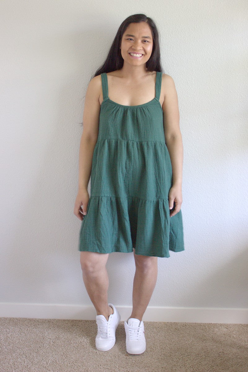 green women's tiered knee length dresses